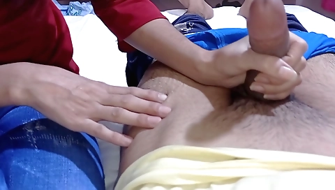 Brunette girl is getting a handjob and fucked by a big dick