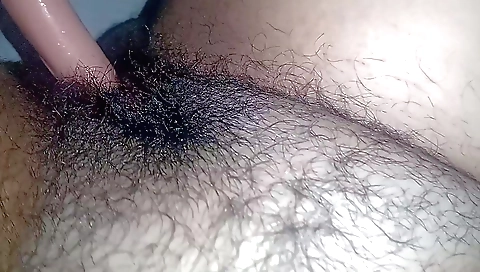 Indian babe shows her hairy pussy and then sucks and suckles off