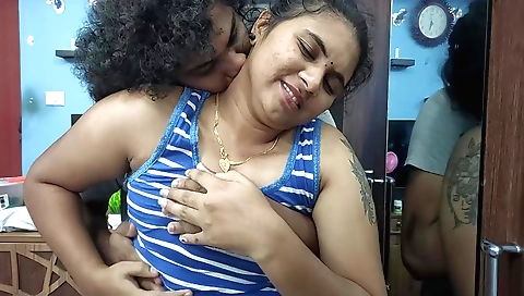Indian brunette couple sucks each other's thick boobs