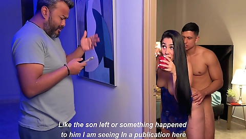 Big-assed brunette stepsister shares bed with her stepson