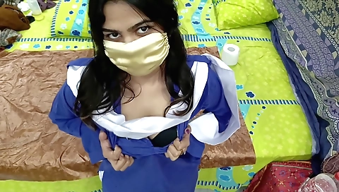 Indian busty girl masturbates with homemade vibrator