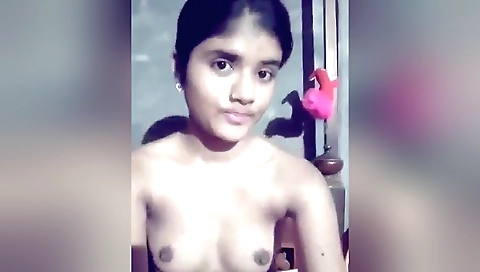 Beautiful indian amateur chick shows her little boobs