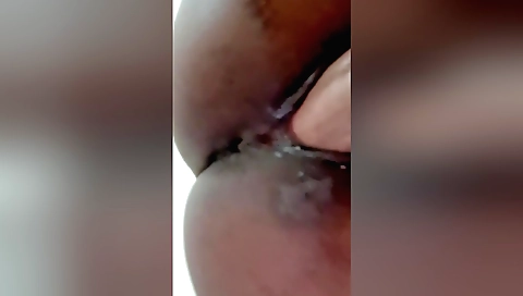 Busty babe in red panties rides in a homemade video