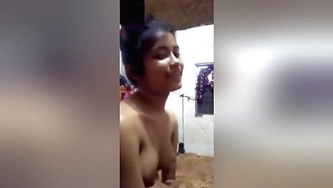 Small boobs brunette in a solo video in the studio