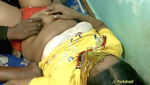 Amateur wife is rubbing her husband's tits on the floor