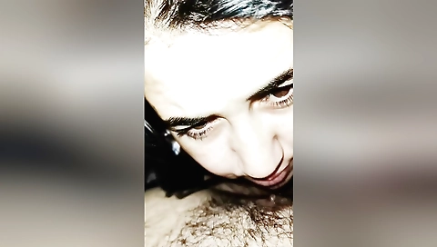 Busty brunette with huge boobs receives a gift dildo