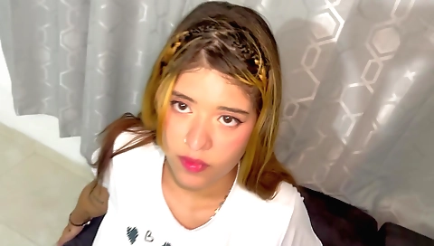 Indian babe with big tits getting fucked in her mouth