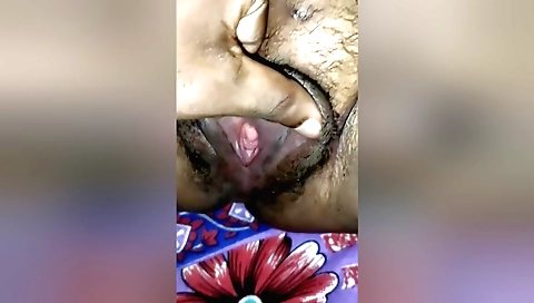 Indian girl with big black hair and small shaved pussy