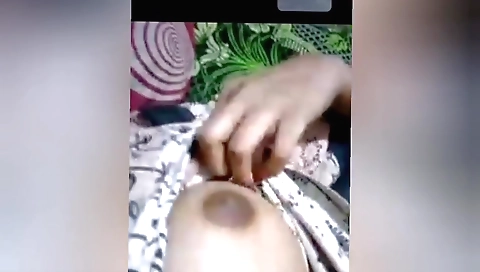 Indian teen with big natural boobs in a black blouse and white panties