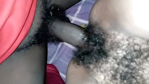 Indian hairy girl getting out of bed and showering