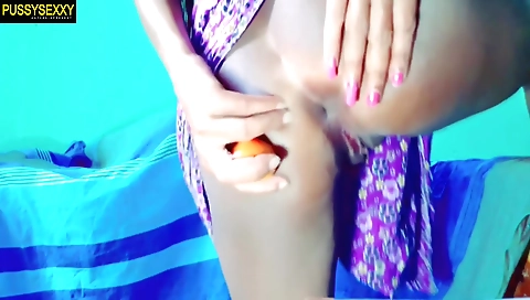 Indian girl sucks vibrator and gets anal sex with it
