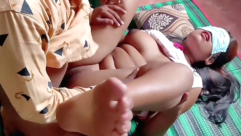 Indian hairy girl with a big ass having a threesome