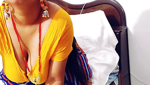 Busty brunette woman is playing with her new stepmother