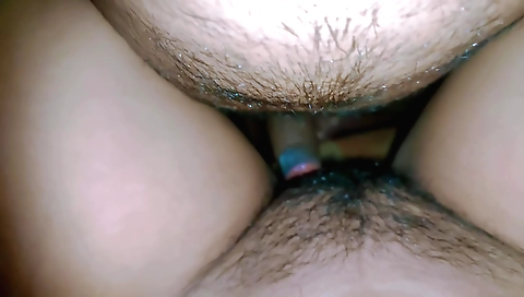 Indian hairy girl has a big black dildo inside her ass