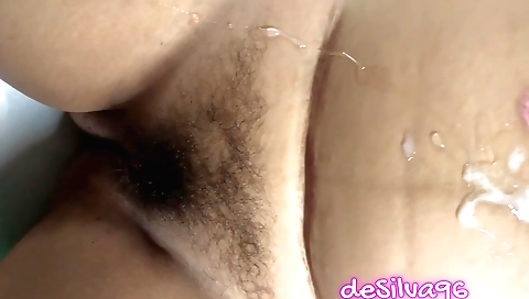 Indian hairy slut has creampie on her shaved pussy