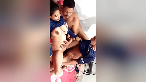 Amateur brunette girl with big tits fucked hard by a friend