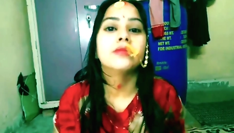 Brunette girl in a dress rubs her pussy and then touches lips