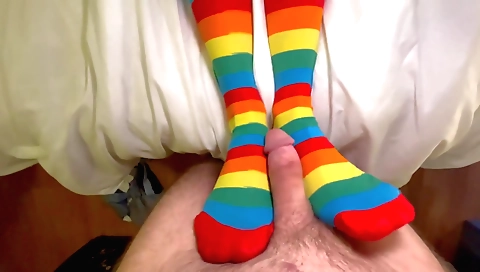 Footjob of an indian woman in red dress and stockings