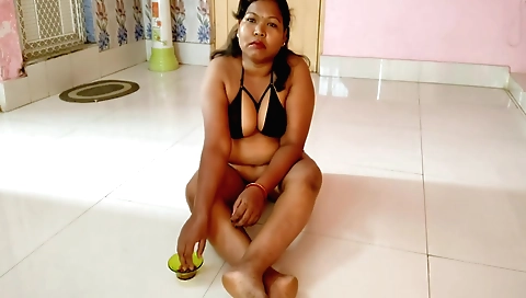 Beautiful brunette shows off her body and moves around