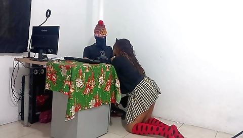 Busty brunette with short legs fucks a guy and improves her grades